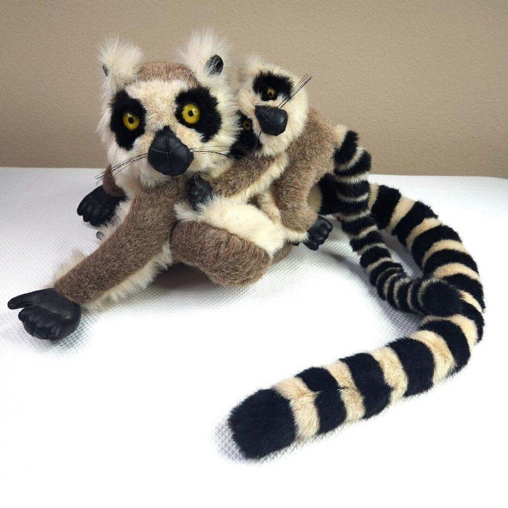 Discovery Plush Ring Tailed Lemur Monkey Brown Black Mom Baby Stuff Animals 42"